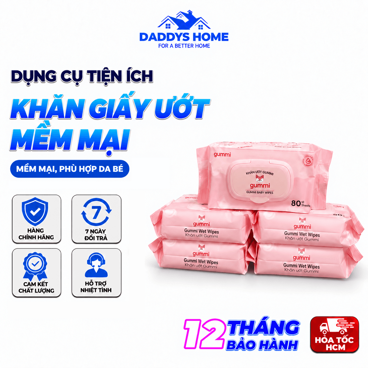 Khăn Ướt GUMMI Đa Năng, Khăn Giấy Ướt Mềm Mại Tiện Lợi Dùng Hàng Ngày