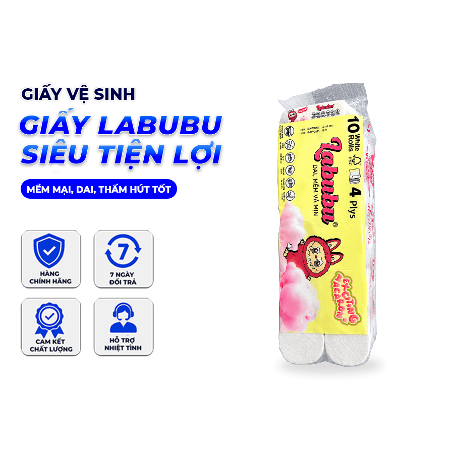 Giấy Vệ Sinh Labubu Bịch 10 Cuộn 1KG Siêu Tiết Kiệm, Giấy Cuộn Lớn Dùng Lâu, Mềm Mịn, An Toàn Tiện Dụng