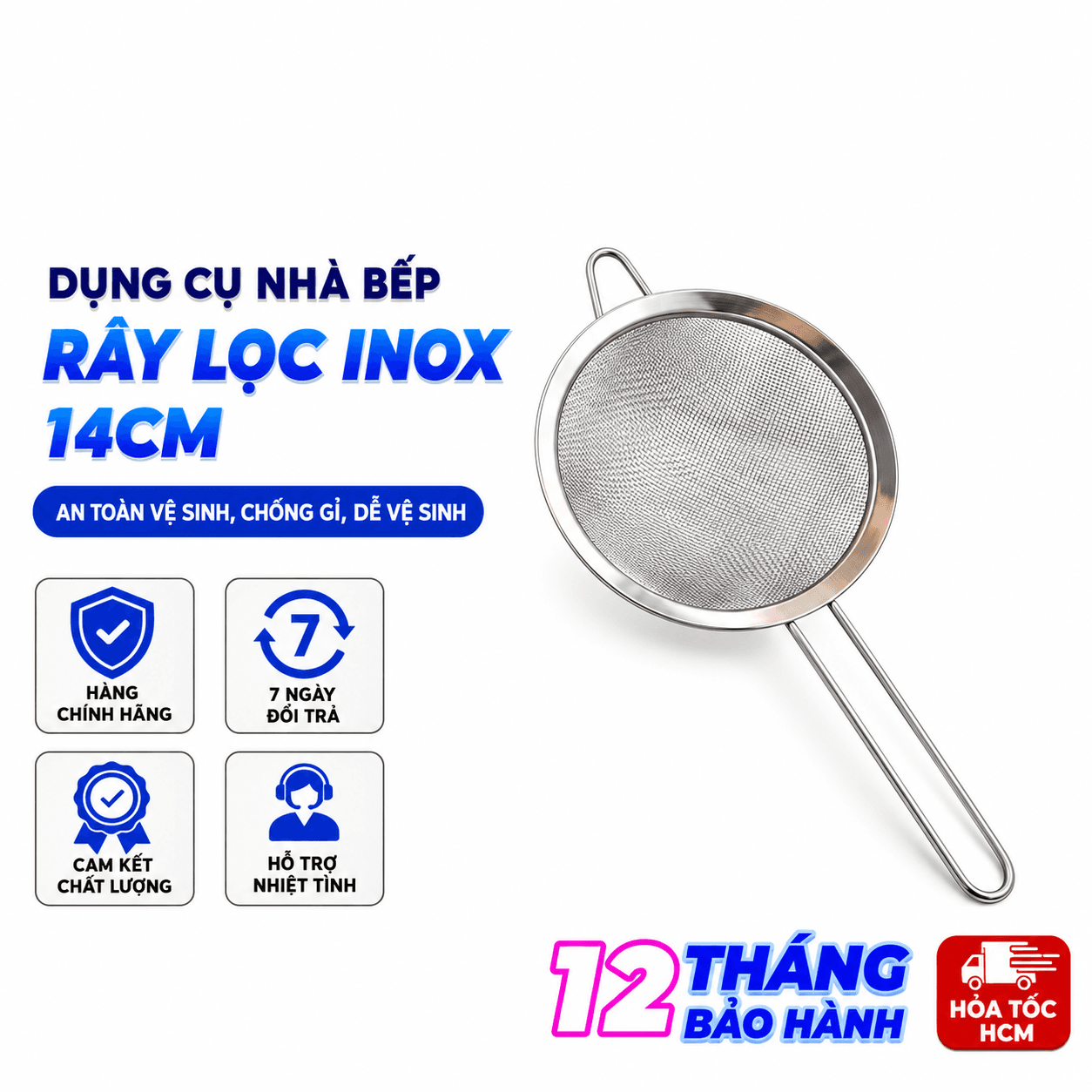 Rây Lọc Inox 14cm, Rây Lọc Thực Phẩm Nhà Bếp Đa Năng