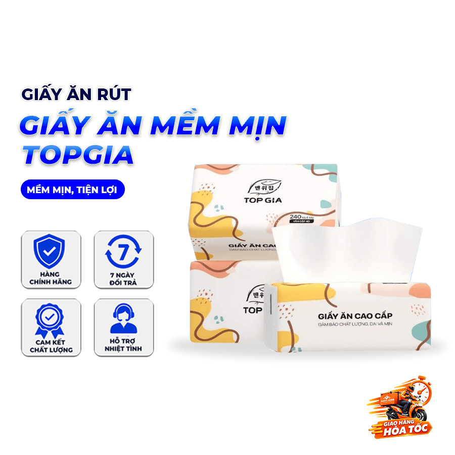 Giấy Ăn Đa Sắc TOPGIA, Khăn Giấy Ăn Mềm Mịn Thấm Hút Tốt Dùng Cho Gia Đình