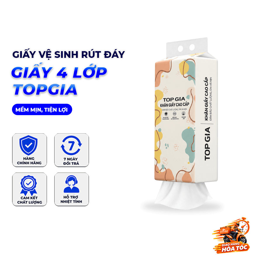 Giấy Vệ Sinh Rút Đáy Đa Sắc TOPGIA 4 Lớp, Giấy Treo Tường Mềm Mịn Thấm Hút Tốt Dùng Cho Gia Đình