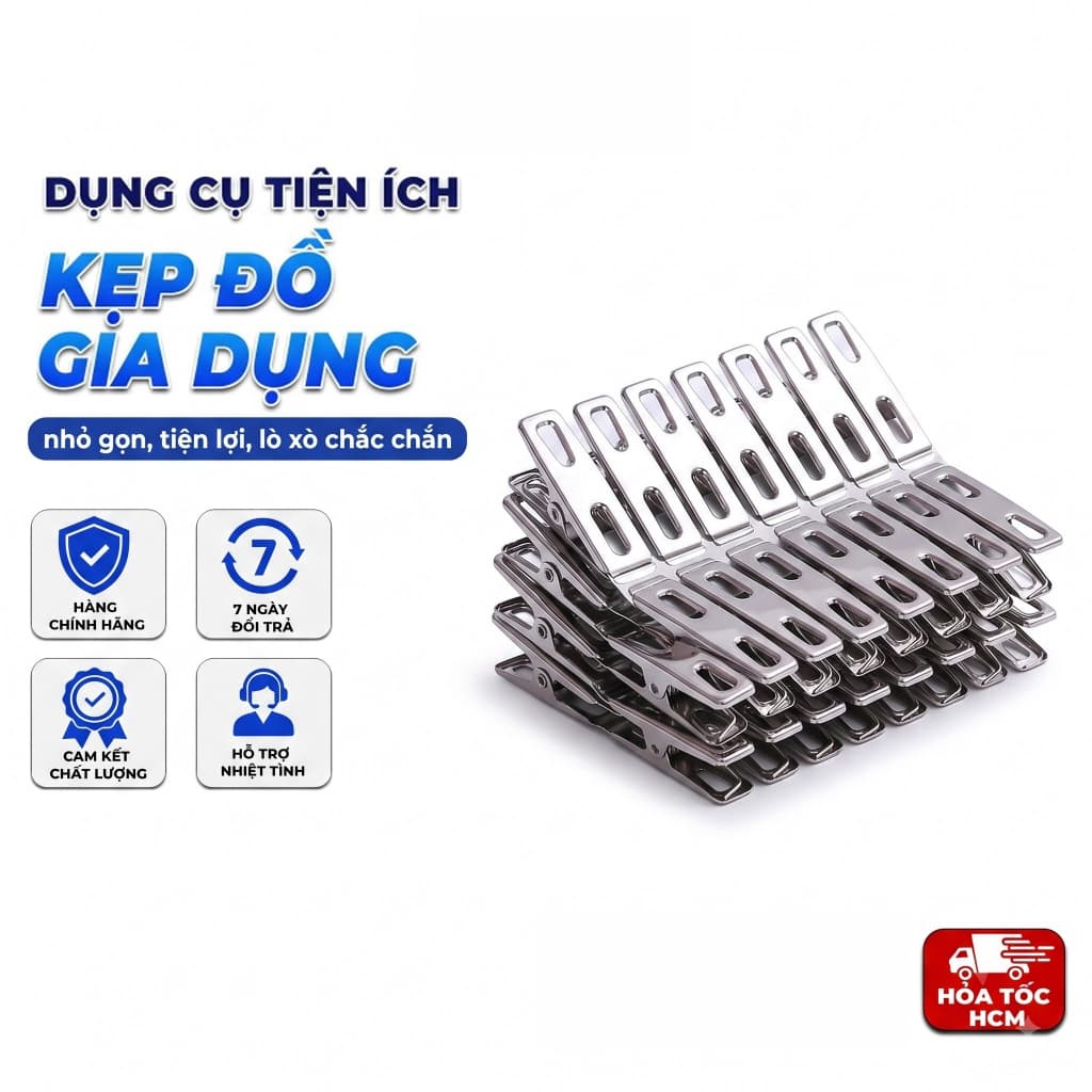 Set 20 Vỉ Kẹp Inox, Kẹp Đồ Gia Dụng Đa Năng