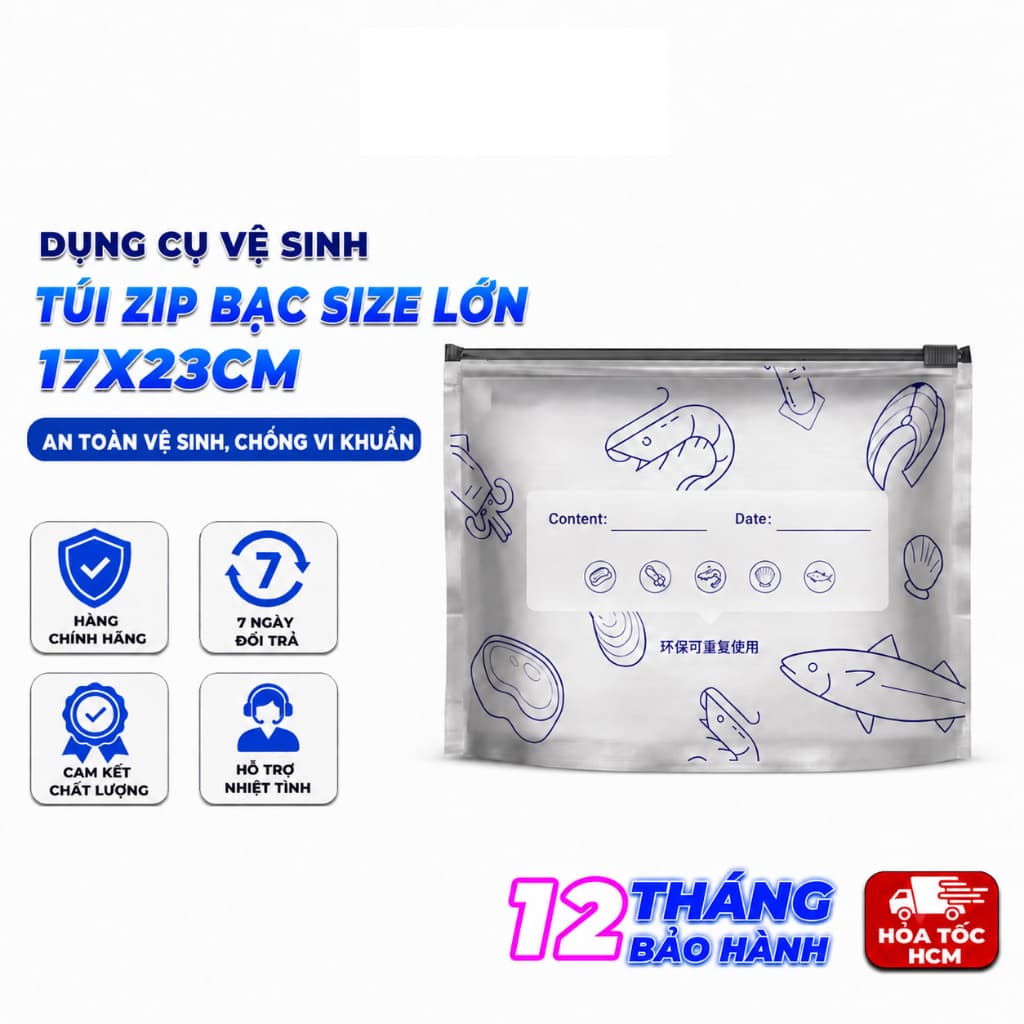 Set 10 Túi Zip Bạc 17x23cm Size Trung, Túi Bảo Quản Thực Phẩm