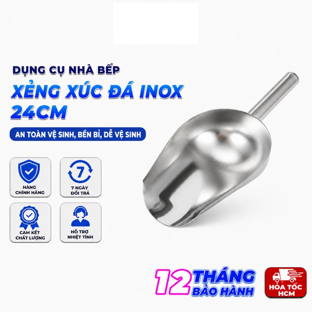 Xẻng Xúc Đá Inox 24cm, Loại 1, Muỗng Xúc Đá Thực Phẩm Đa Năng