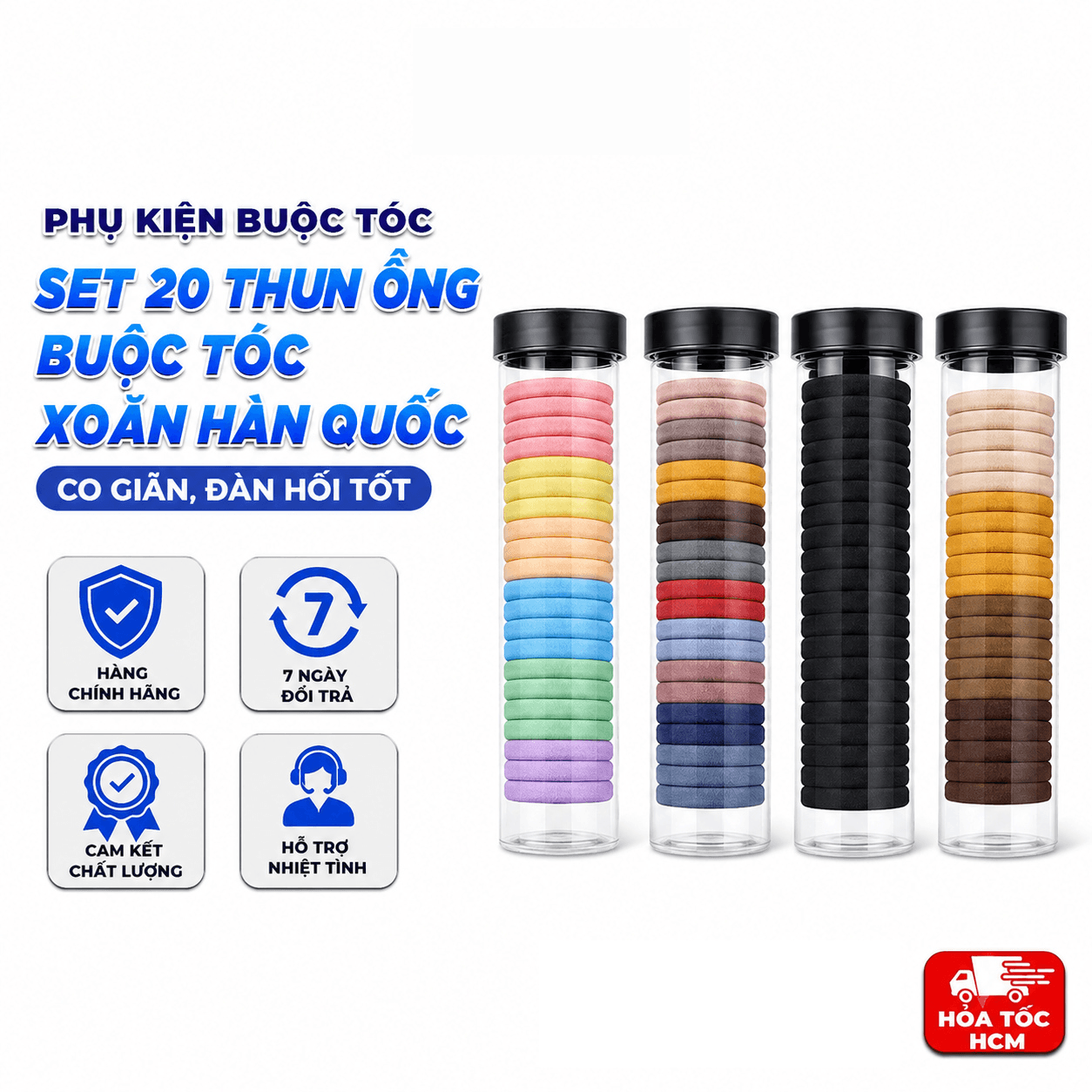 Set 100 Thun Ống Buộc Tóc Xoắn Hàn Quốc, Dây Thun Cột Tóc Co Giãn Tiện Lợi