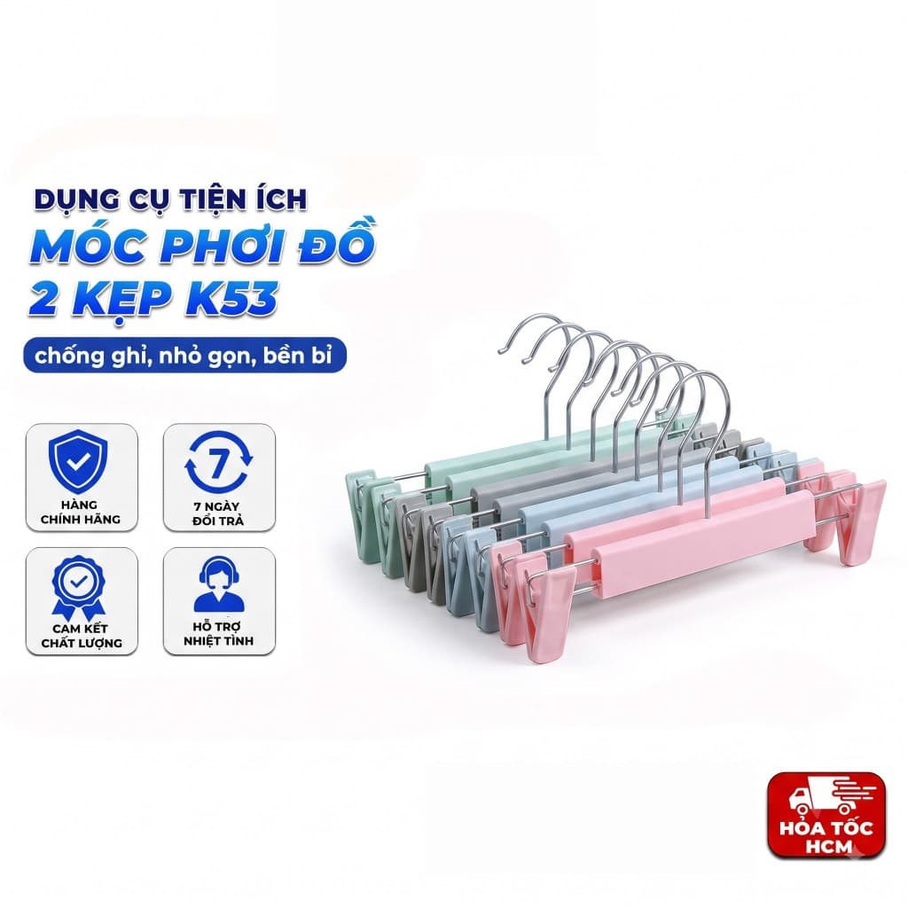 Móc Phơi Đồ 2 Kẹp K53, Móc Kẹp Quần Áo Đa Năng Tiện Lợi