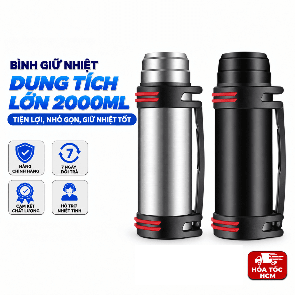 BÌNH GIỮ NHIỆT RH-0518 DUNG TÍCH 2000ML CÓ QUAI XÁCH, BÌNH NƯỚC CỠ LỚN GIỮ NÓNG LẠNH 24H