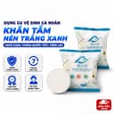 Khăn Tắm Nén Trắng Xanh 70x140cm 68g, Khăn Tắm Du Lịch Tiện Lợi