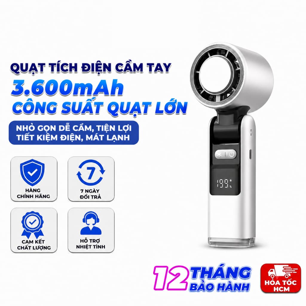Quạt Tích Điện Cầm Tay 801 Có Sò Lạnh, Quạt Mini Làm Lạnh Cầm Tay