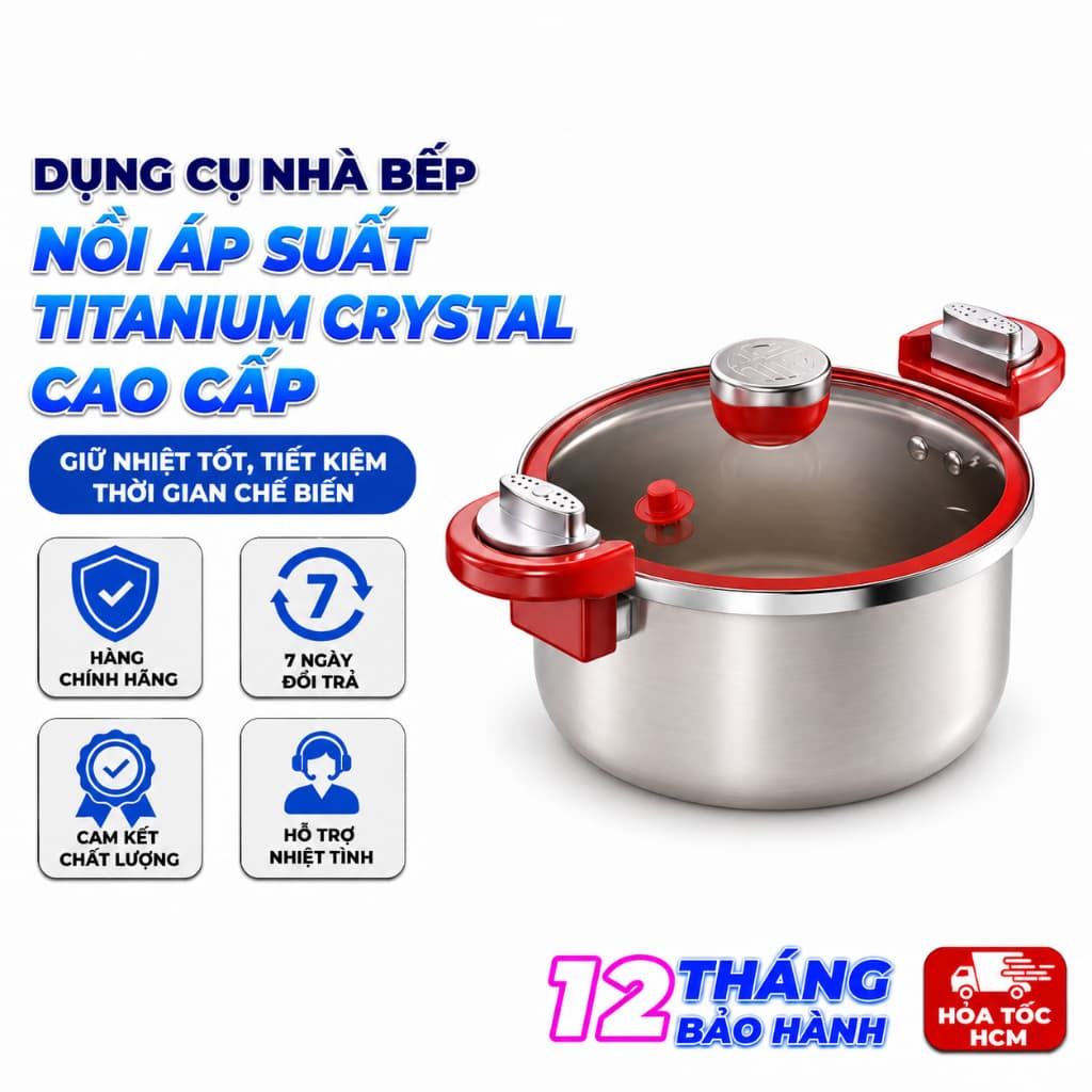 Nồi Áp Suất Chef Han Titanium Crystal Cao Cấp, Nồi Hầm Đa Năng Nấu Nhanh Tiện Lợi