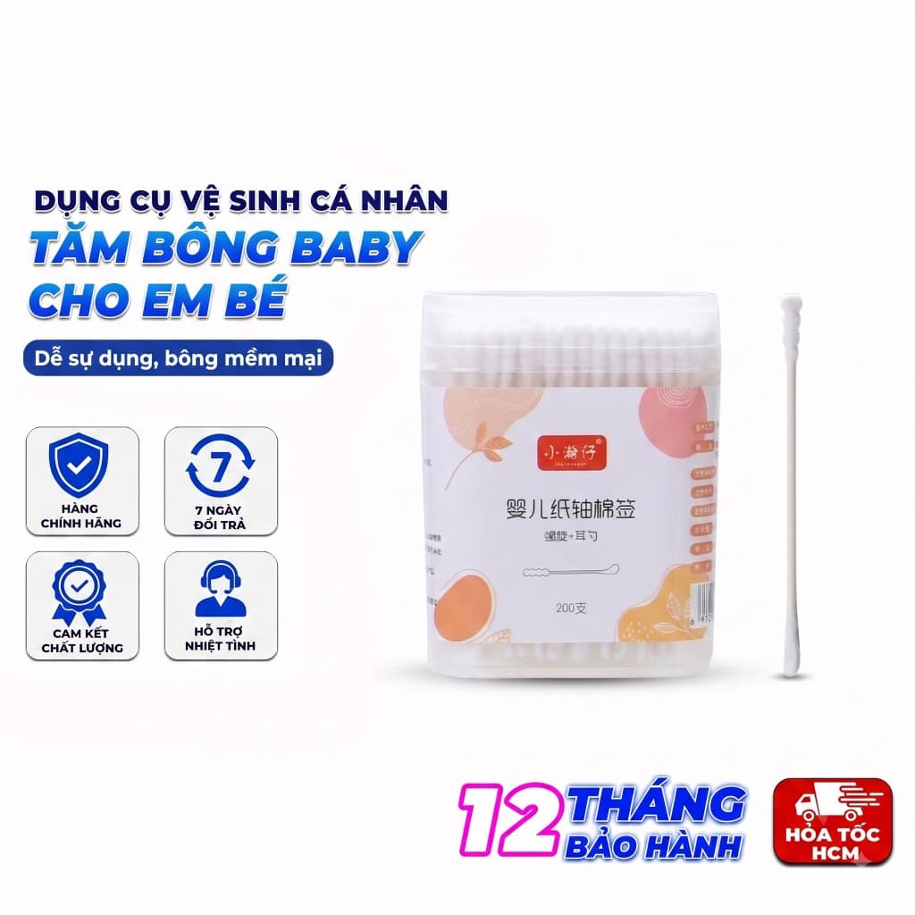 Hộp 400 Tăm Bông Baby Cho Em Bé, Tăm Bông Vệ Sinh Cá Nhân