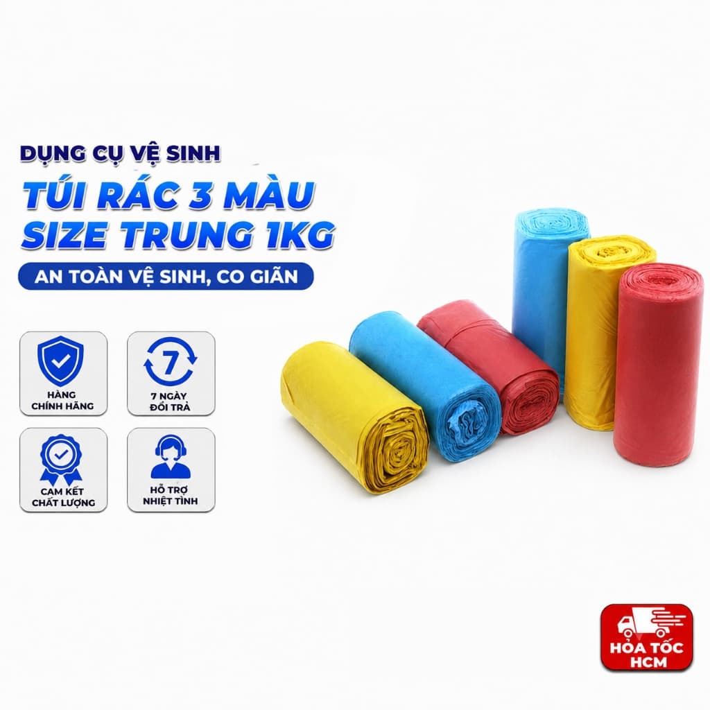 Túi Rác 3 Màu Size Trung 1kg, Túi Đựng Rác Gia Đình Đa Năng