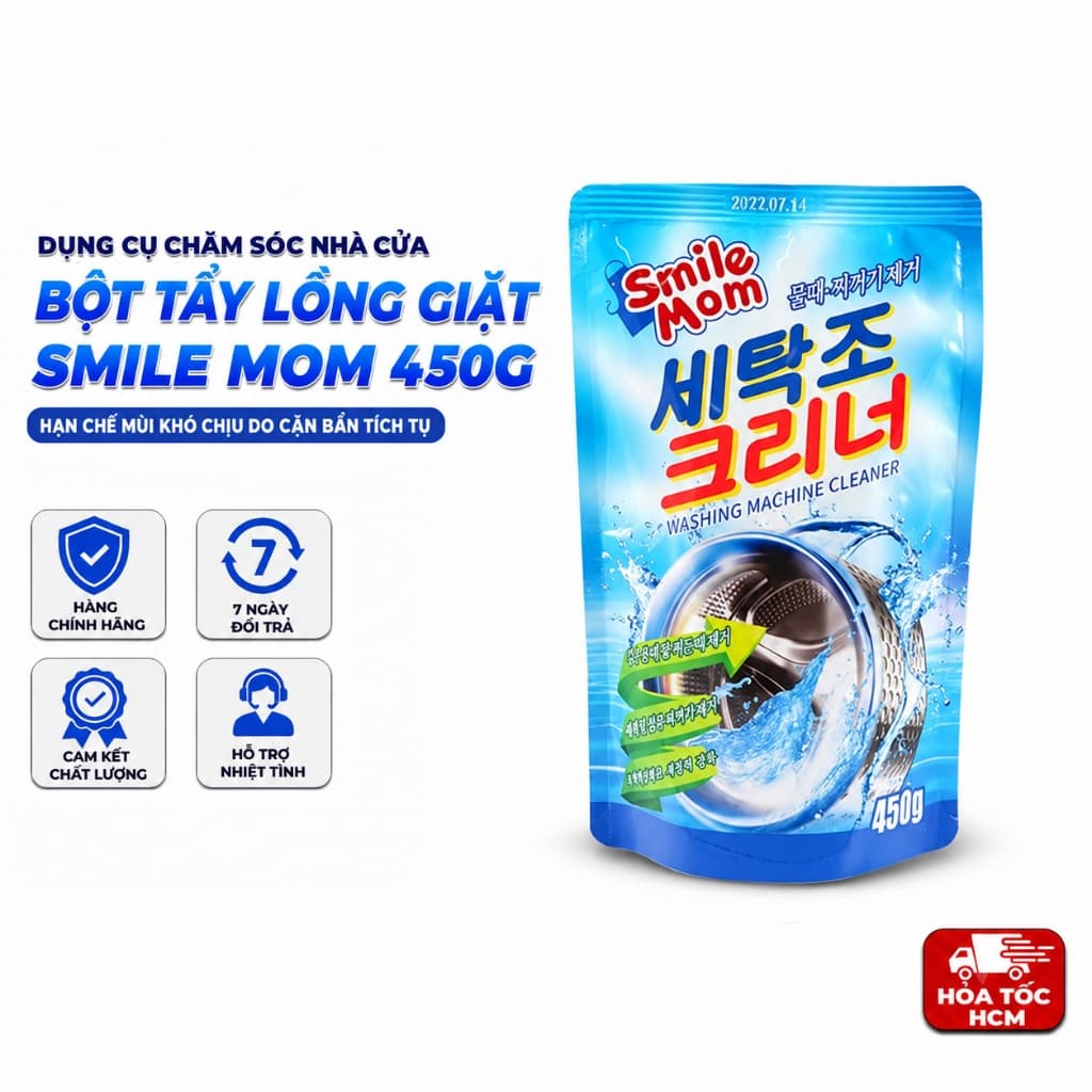 Gói Bột Tẩy Lồng Giặt SMILE MOM 450g, Bột Vệ Sinh Máy Giặt Làm Sạch Lồng Giặt