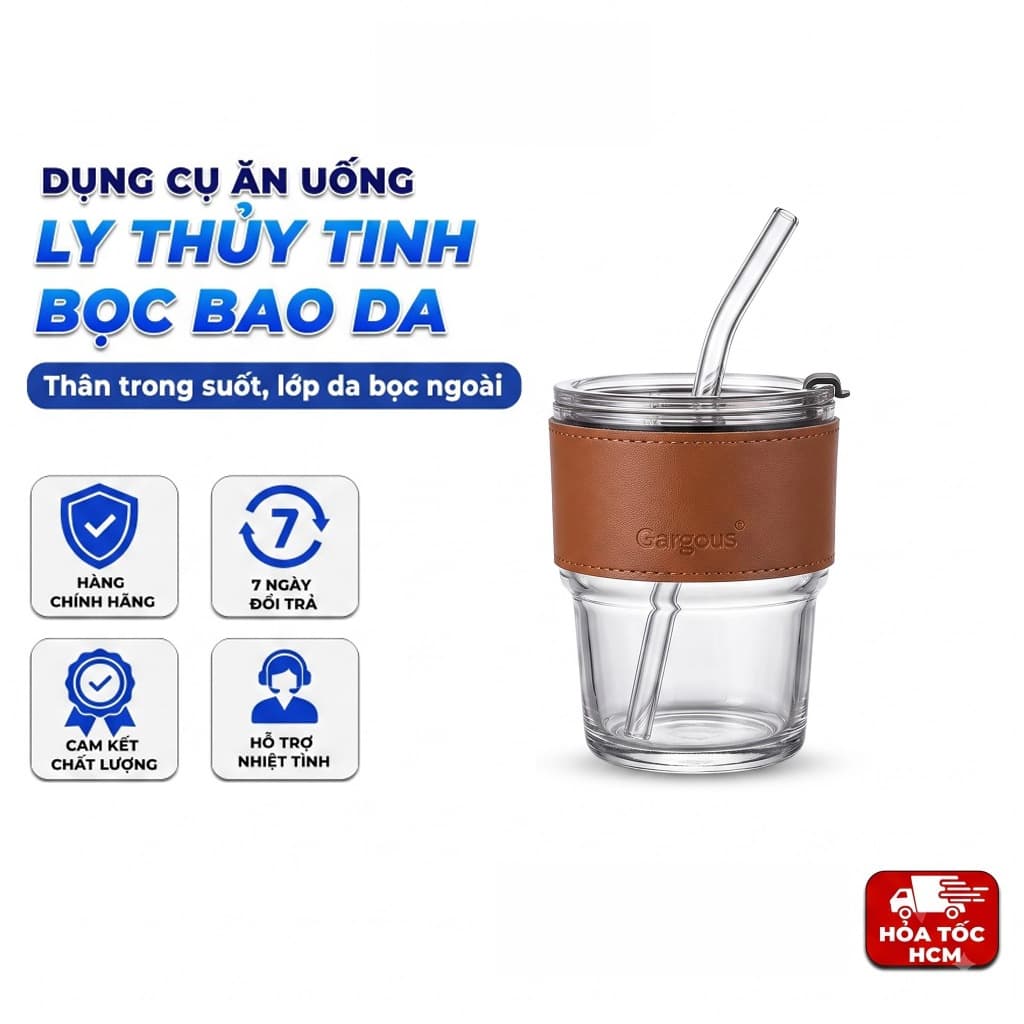 Ly Thủy Tinh Bọc Bao Da, Cốc Uống Nước Có Bao Bảo Vệ Tiện Lợi