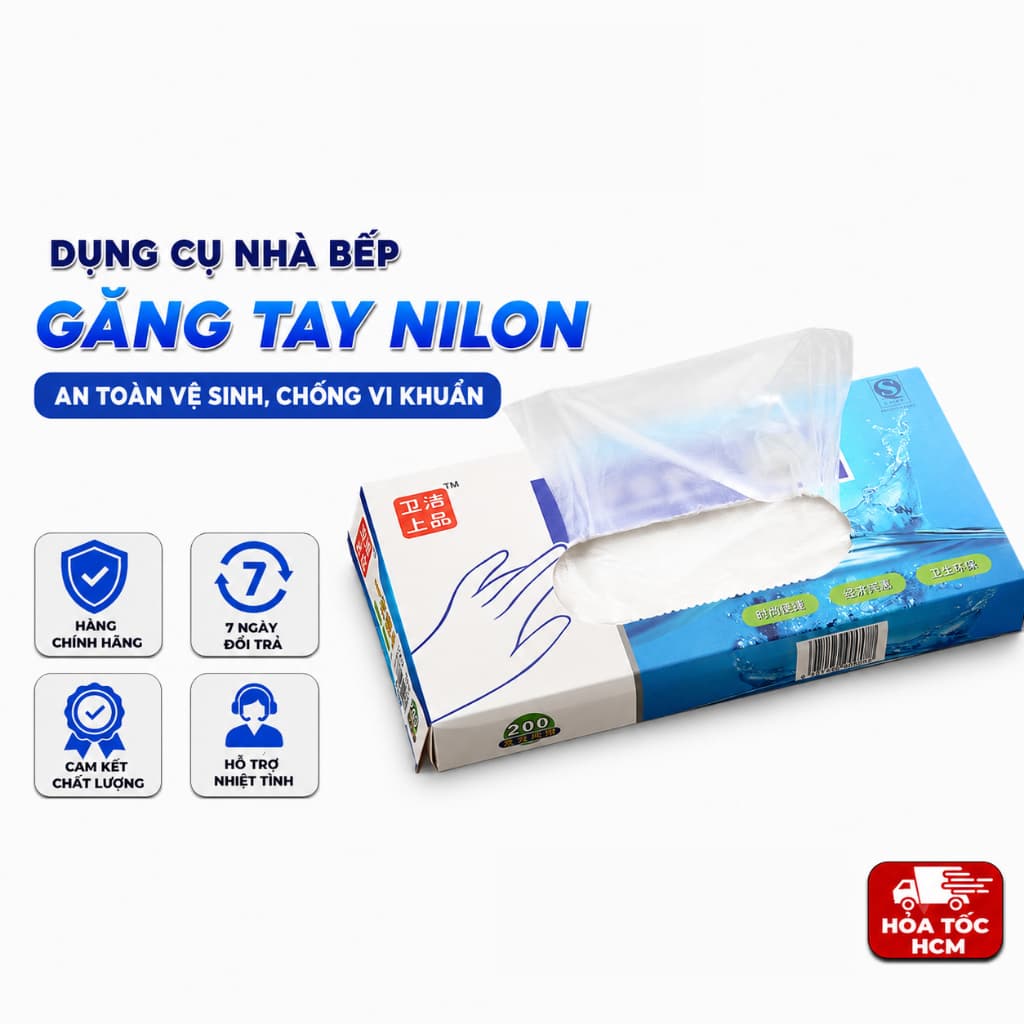 Hộp 200 Găng Tay Nilon, Găng Tay Dùng Một Lần Đa Năng