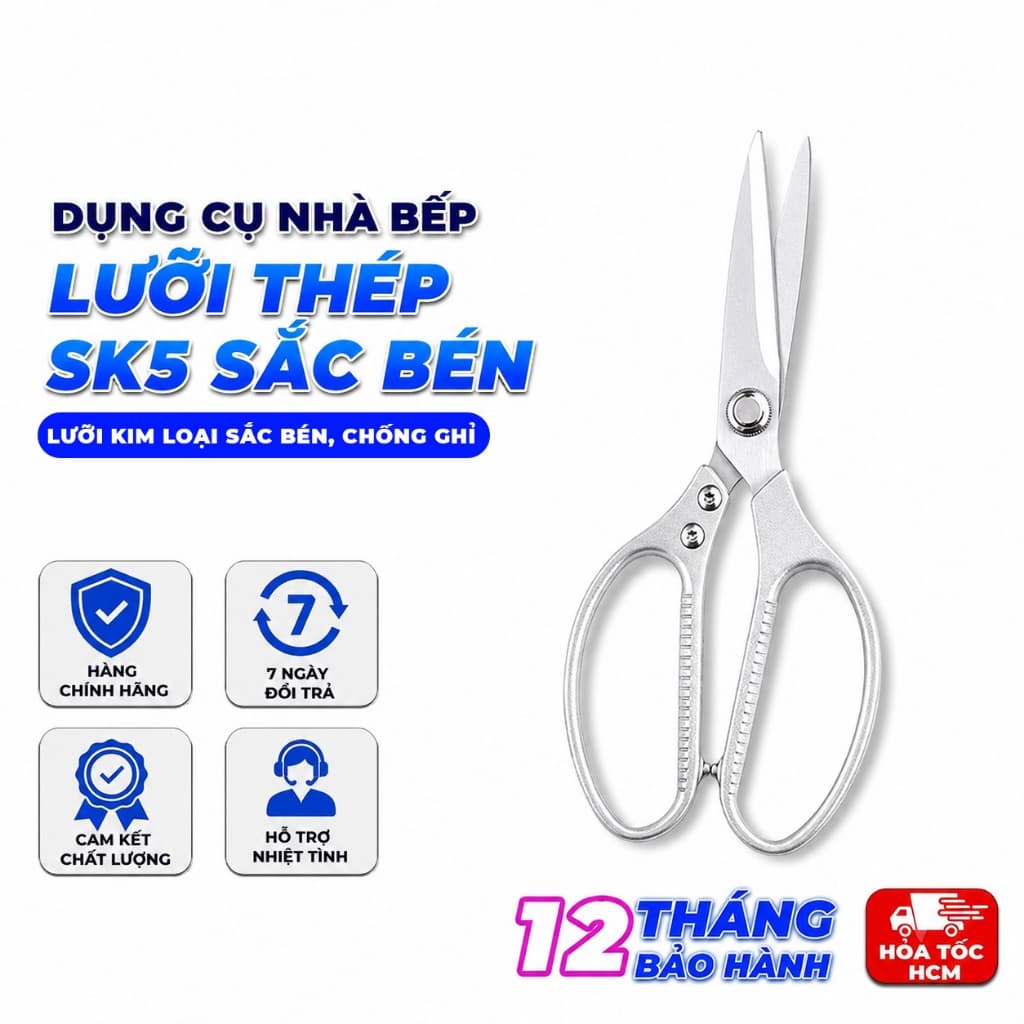 Kéo Nhật SK5 Đa Năng, Kéo Gia Dụng Lưỡi Thép SK5 Sắc Bén, Chính Hãng