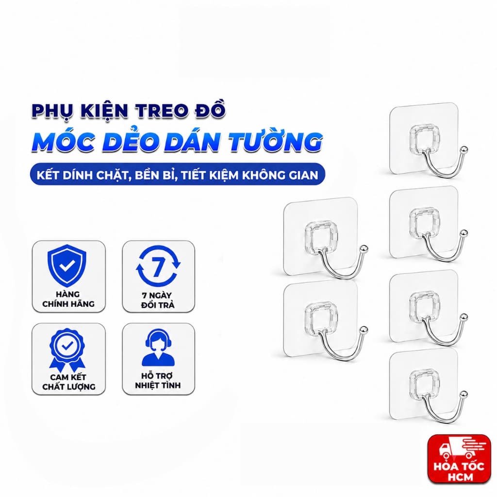 Móc Dán Tường Đa Năng, Móc Treo Đồ Không Khoan Tường Tiện Lợi