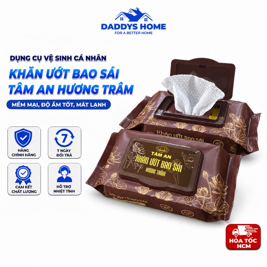 Khăn Ướt Bao Sái Tâm An Hương Trầm, Có Nắp, Khăn Lau Dọn Bàn Thờ Tiện Lợi