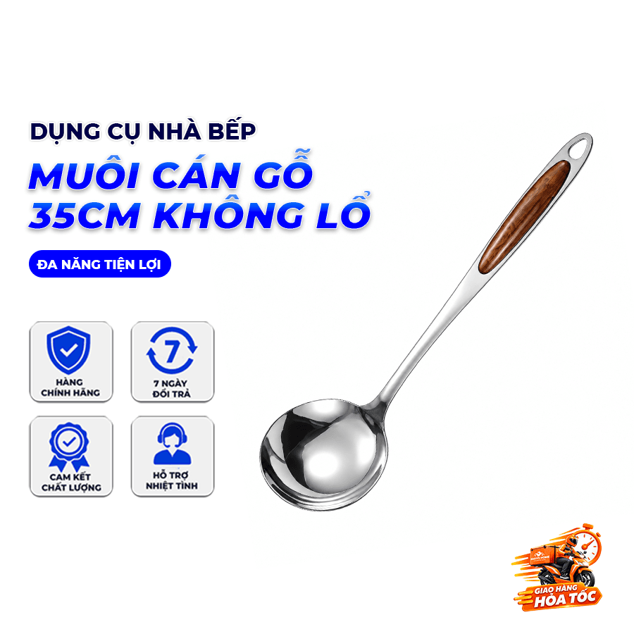 Vá Canh Gỗ 35cm, Muôi Múc Canh Cán Gỗ Nhà Bếp