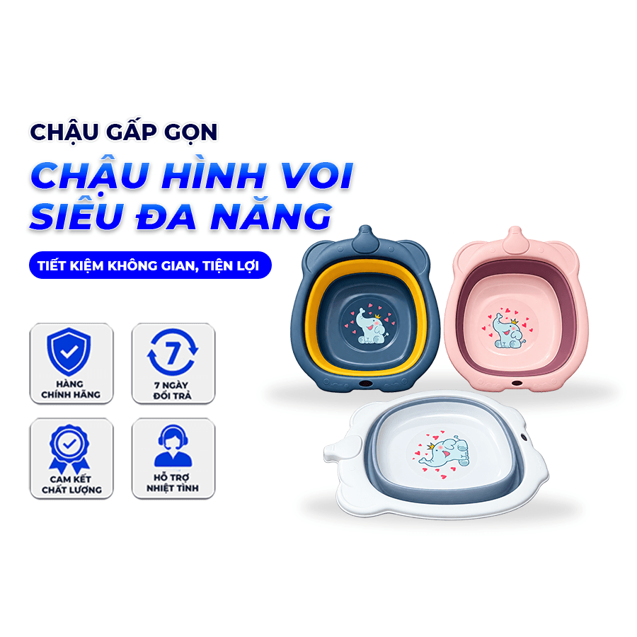 Chậu Gấp Gọn Hình Voi Đa Năng, Chậu Rửa Mặt Gấp Gọn Tiết Kiệm Không Gian Tiện Lợi