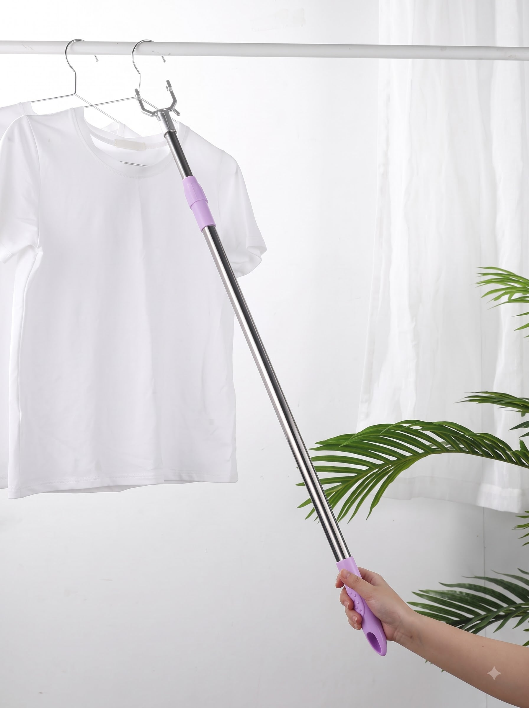 Cây inox phơi quần áo, cây lấy đồ trên cao dài 1,5m có thể thu gọn