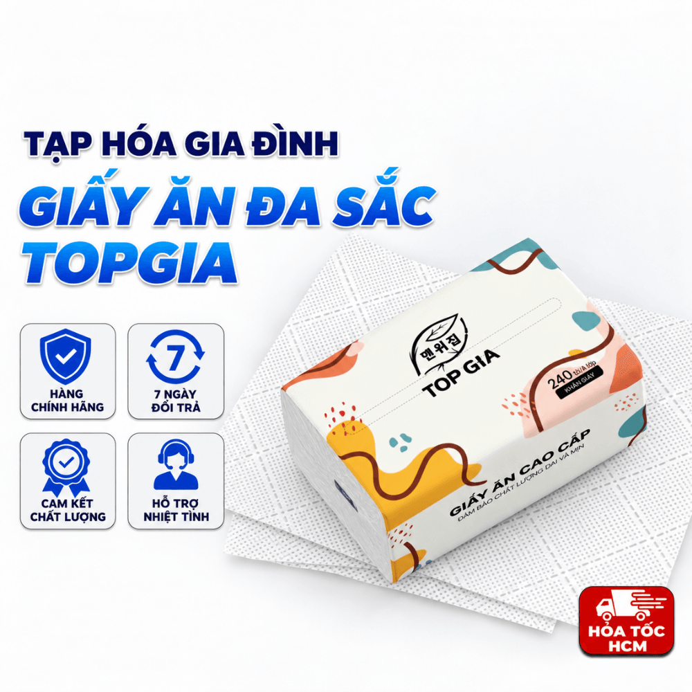 Giấy Ăn Đa Sắc TOPGIA, Khăn Giấy Ăn Mềm Mịn Thấm Hút Tốt Dùng Cho Gia Đình - 02010101008