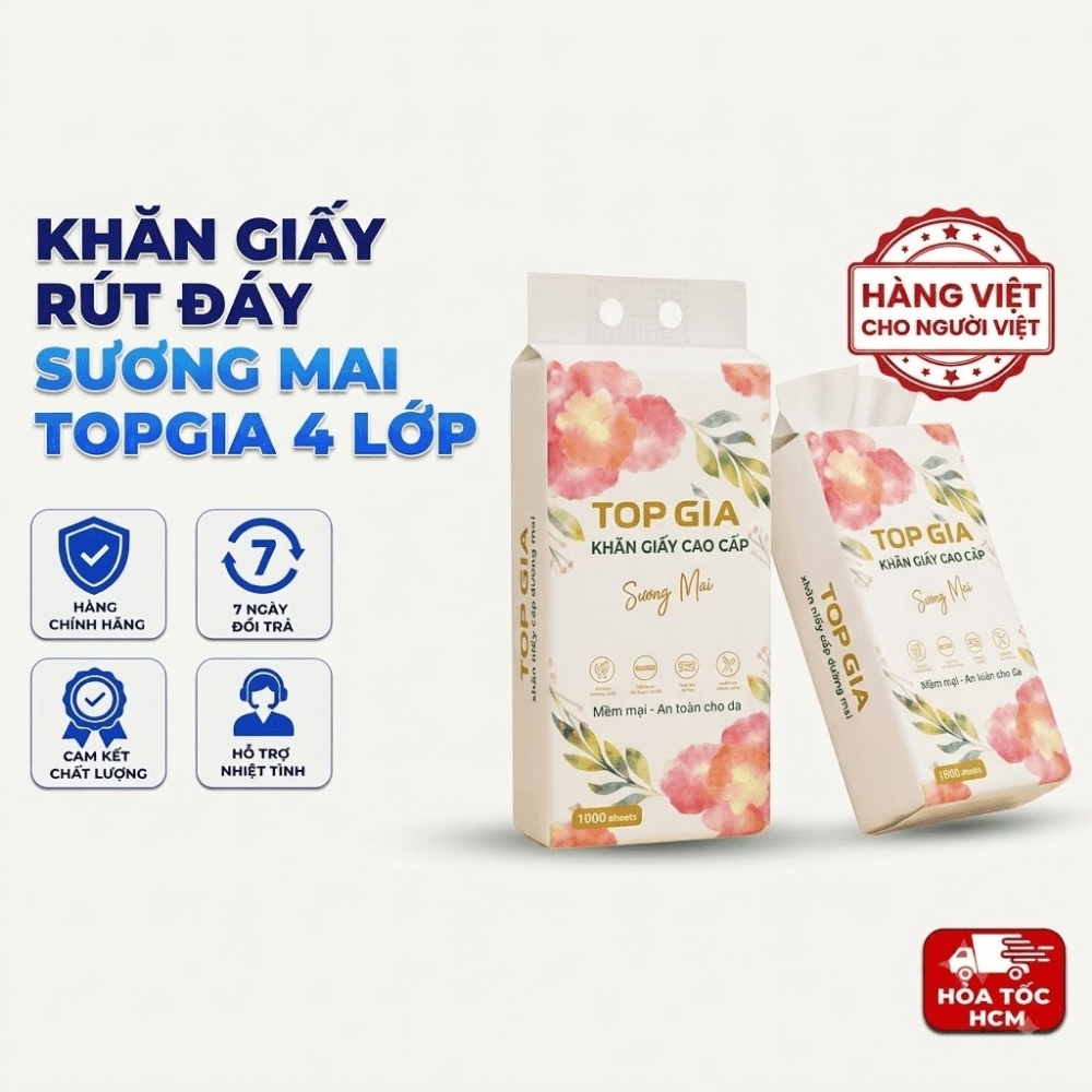 Khăn Giấy Rút Đáy Sương Mai TOPGIA 4 Lớp, Giấy Treo Tường Mềm Mịn Thấm Hút Tốt Dùng Gia Đình - 02010105009