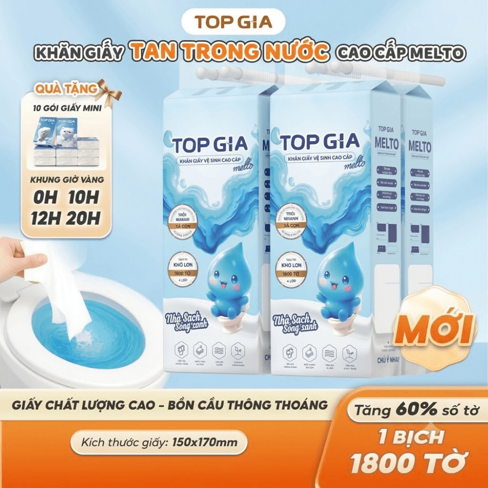 Giấy Vệ Sinh Tan Trong Nước MELTO, Giấy Cuộn Mềm Mịn Dễ Phân Rã Thấm Hút Tốt Dùng Cho Gia Đình