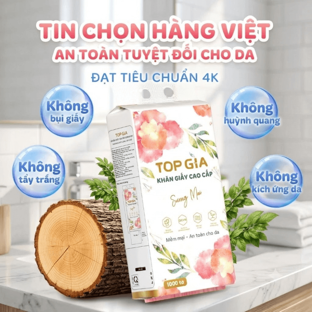 Khăn Giấy Rút Đáy Sương Mai TOPGIA 4 Lớp, Giấy Treo Tường Mềm Mịn Thấm Hút Tốt Dùng Gia Đình