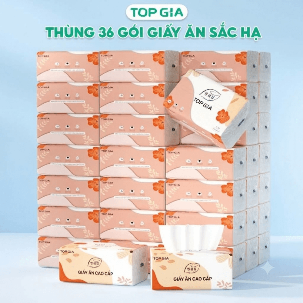 Giấy Ăn Sắc Hạ TOPGIA 4 Lớp, Khăn Giấy Rút Mềm Mịn Thấm Hút Tốt Dùng Cho Gia Đình