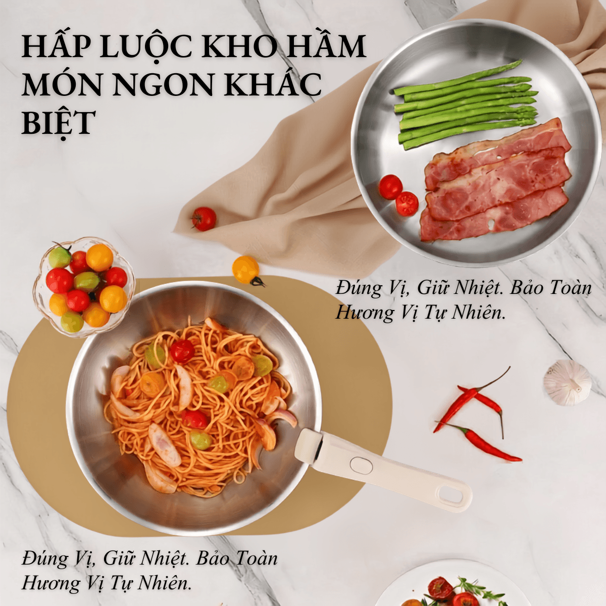 Bộ Nồi Cán Rời CAROTE Inox 304, Siêu Dày, Bộ Nồi Chảo Đa Năng Nhà Bếp
