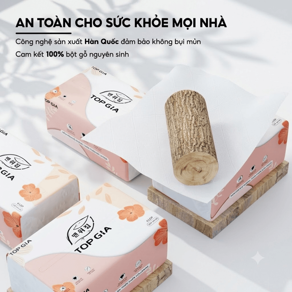Giấy Ăn Sắc Hạ TOPGIA 4 Lớp, Khăn Giấy Rút Mềm Mịn Thấm Hút Tốt Dùng Cho Gia Đình