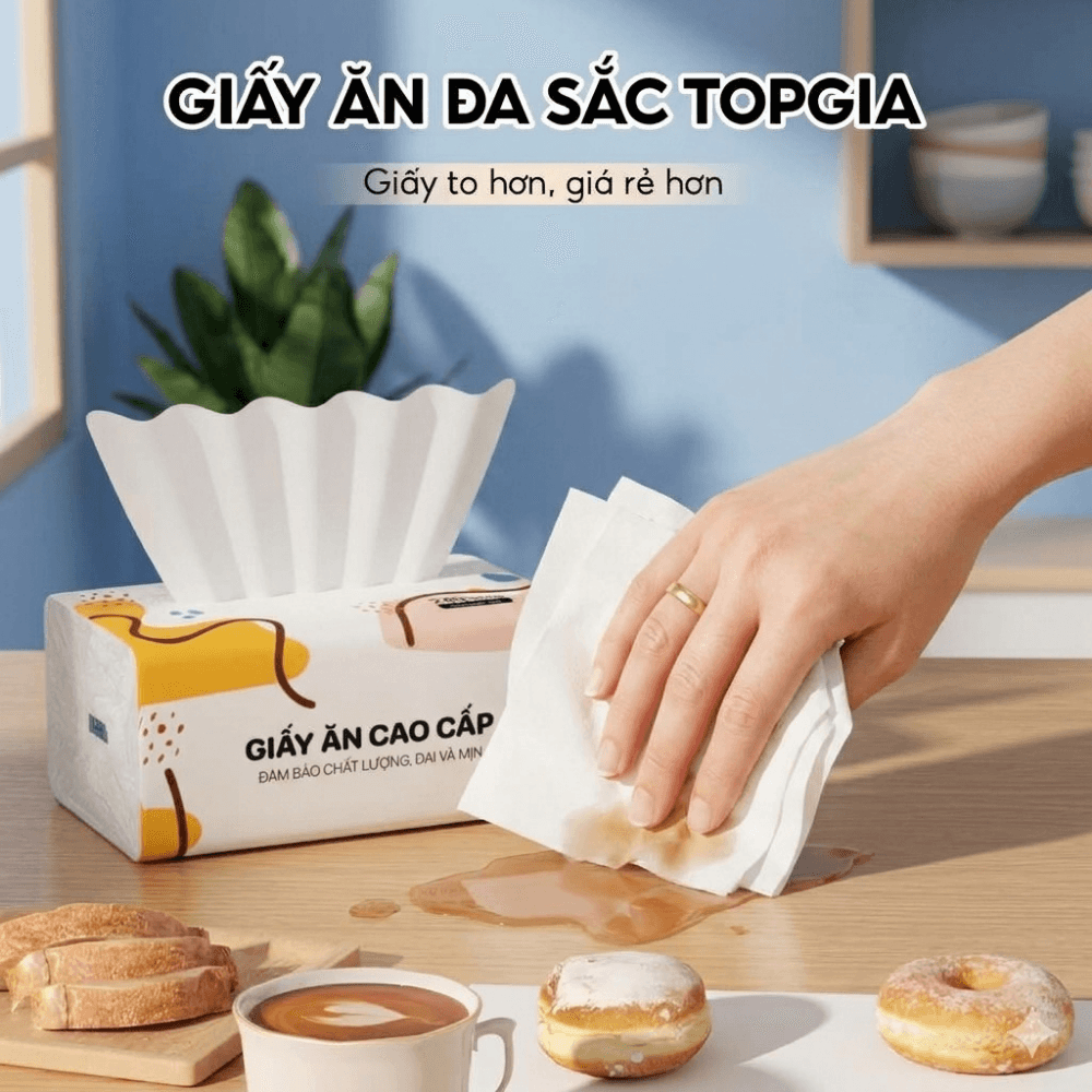 Giấy Ăn Đa Sắc TOPGIA, Khăn Giấy Ăn Mềm Mịn Thấm Hút Tốt Dùng Cho Gia Đình