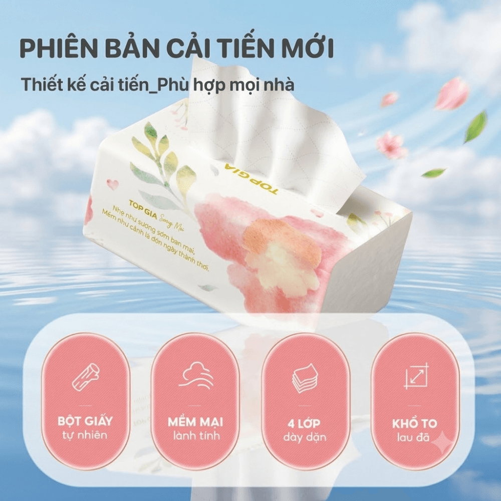 Khăn Giấy Ăn Sương Mai TOPGIA, Giấy Ăn Mềm Mịn Thấm Hút Tốt Dùng Cho Gia Đình