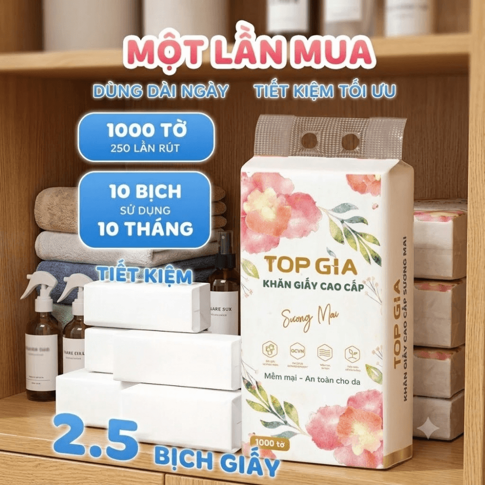 Khăn Giấy Rút Đáy Sương Mai TOPGIA 4 Lớp, Giấy Treo Tường Mềm Mịn Thấm Hút Tốt Dùng Gia Đình