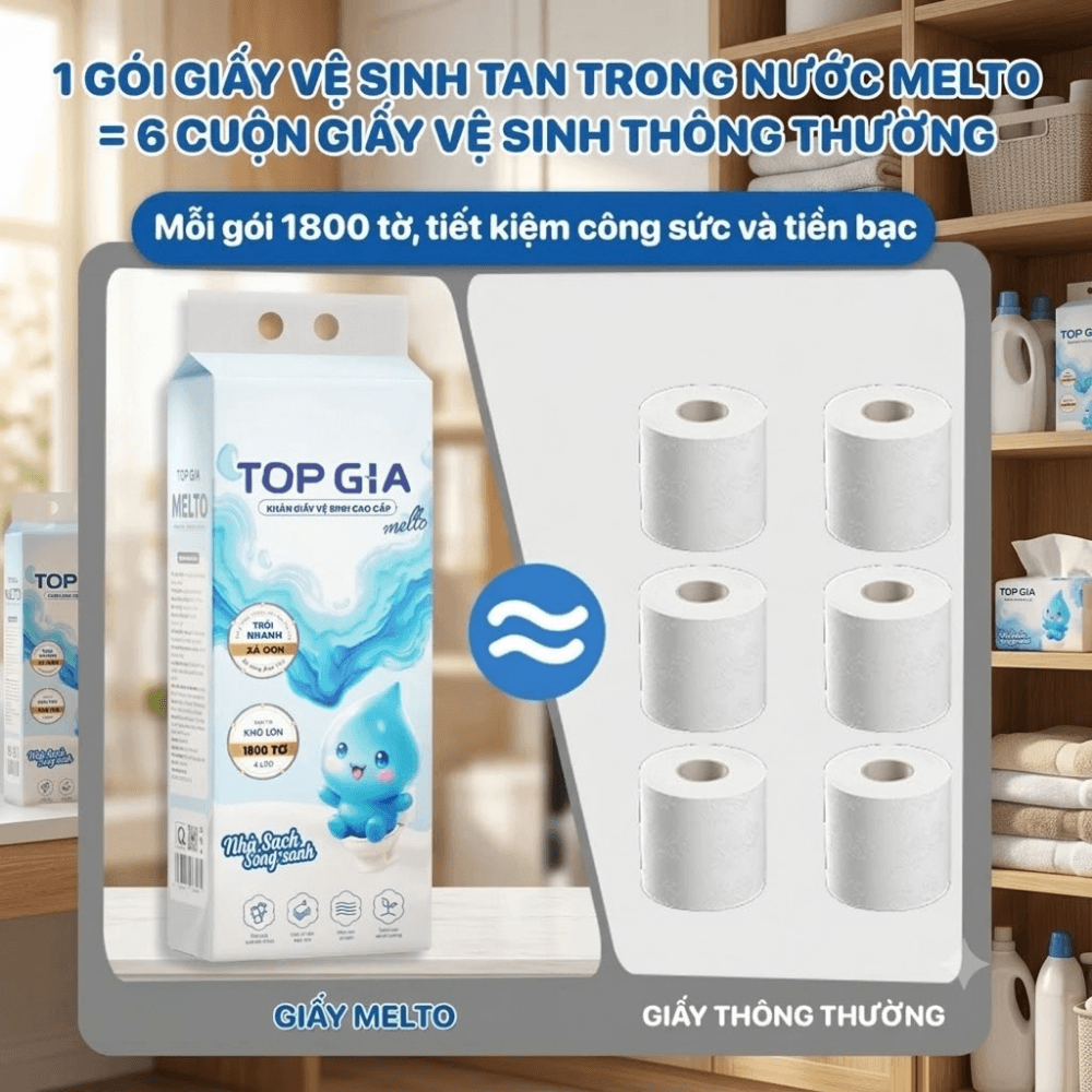 Giấy Vệ Sinh Tan Trong Nước MELTO, Giấy Cuộn Mềm Mịn Dễ Phân Rã Thấm Hút Tốt Dùng Cho Gia Đình