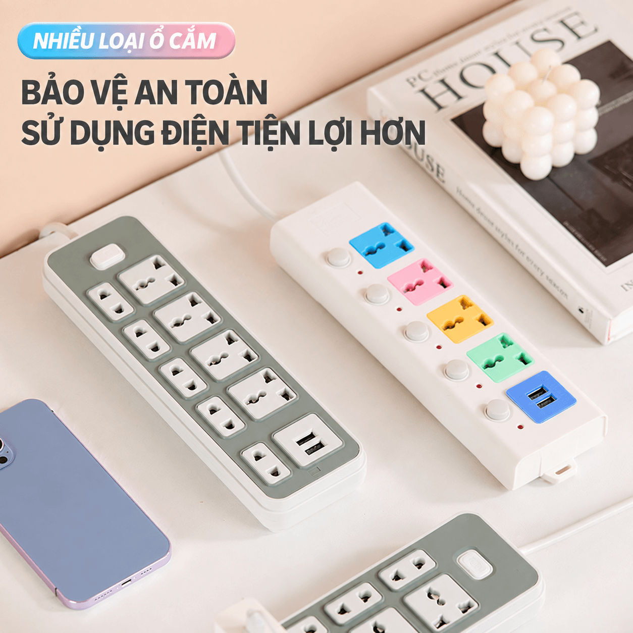 Ổ Điện D42 Dây Dài 5m, Ổ Cắm Điện 4 Ổ Cắm 2 Cổng USB Đa Năng Tiện Lợi