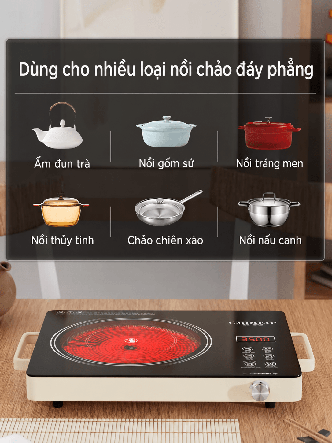 Bếp Hồng Ngoại Đơn GROPA 3500W Công Suất Cao – Bếp Điện Hồng Ngoại Cảm Ứng Có Hẹn Giờ