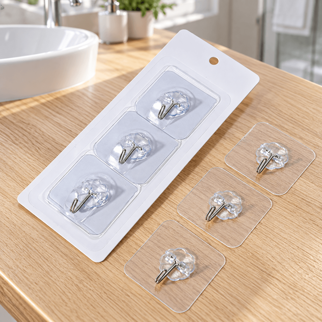 Vỉ 3 Móc Treo Màu Bạc, Móc Dán Tường Treo Đồ Tiện Lợi