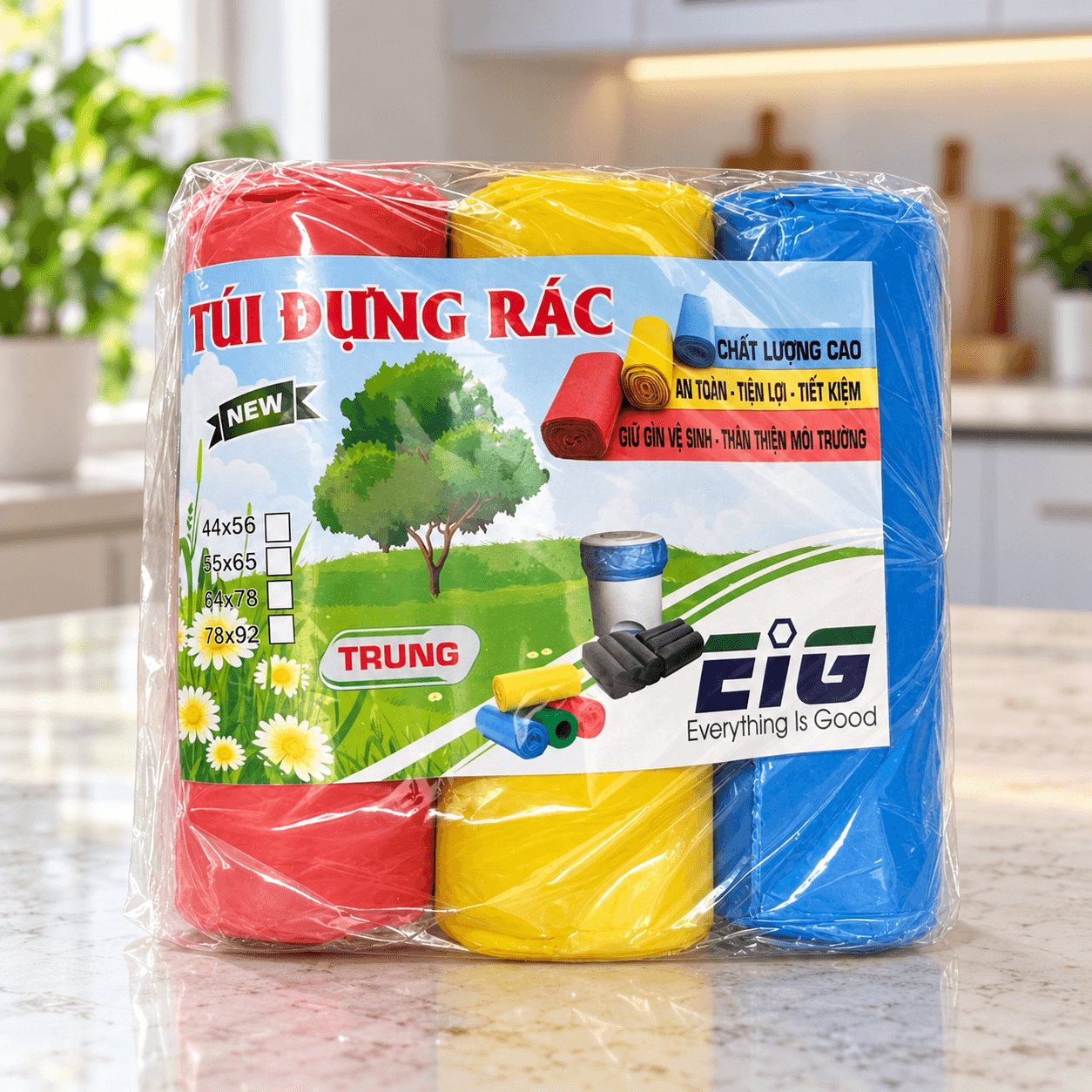 Túi Rác 3 Màu Size Trung 1kg, Túi Đựng Rác Gia Đình Đa Năng