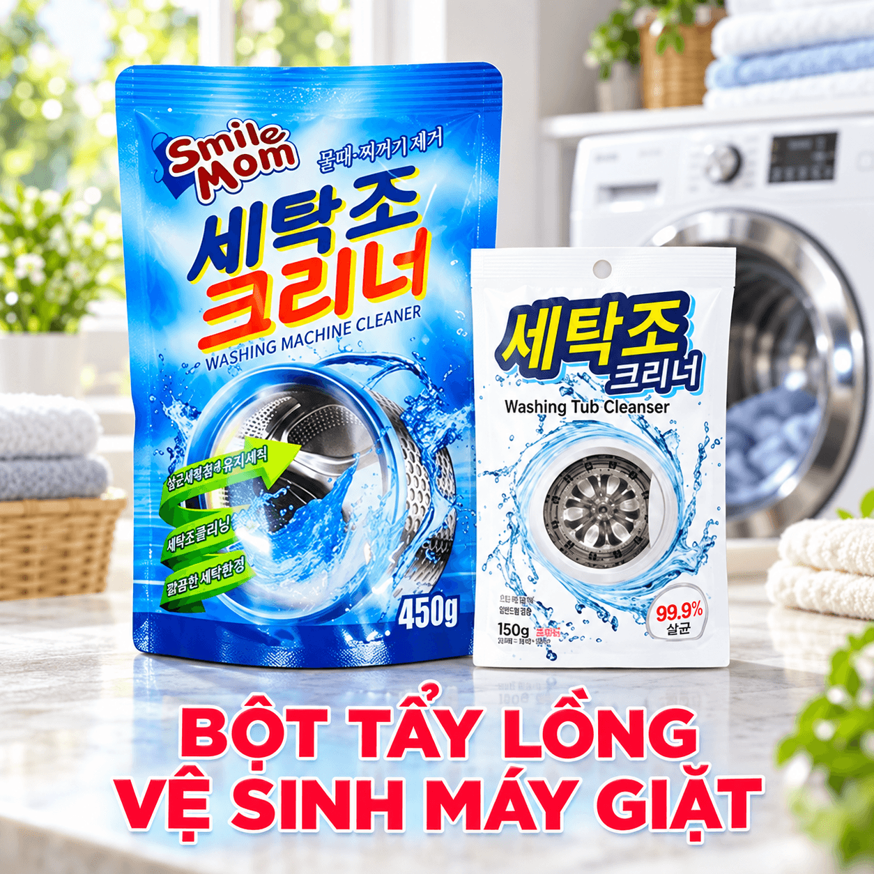 Gói Bột Tẩy Lồng Giặt SMILE MOM 450g, Bột Vệ Sinh Máy Giặt Làm Sạch Lồng Giặt