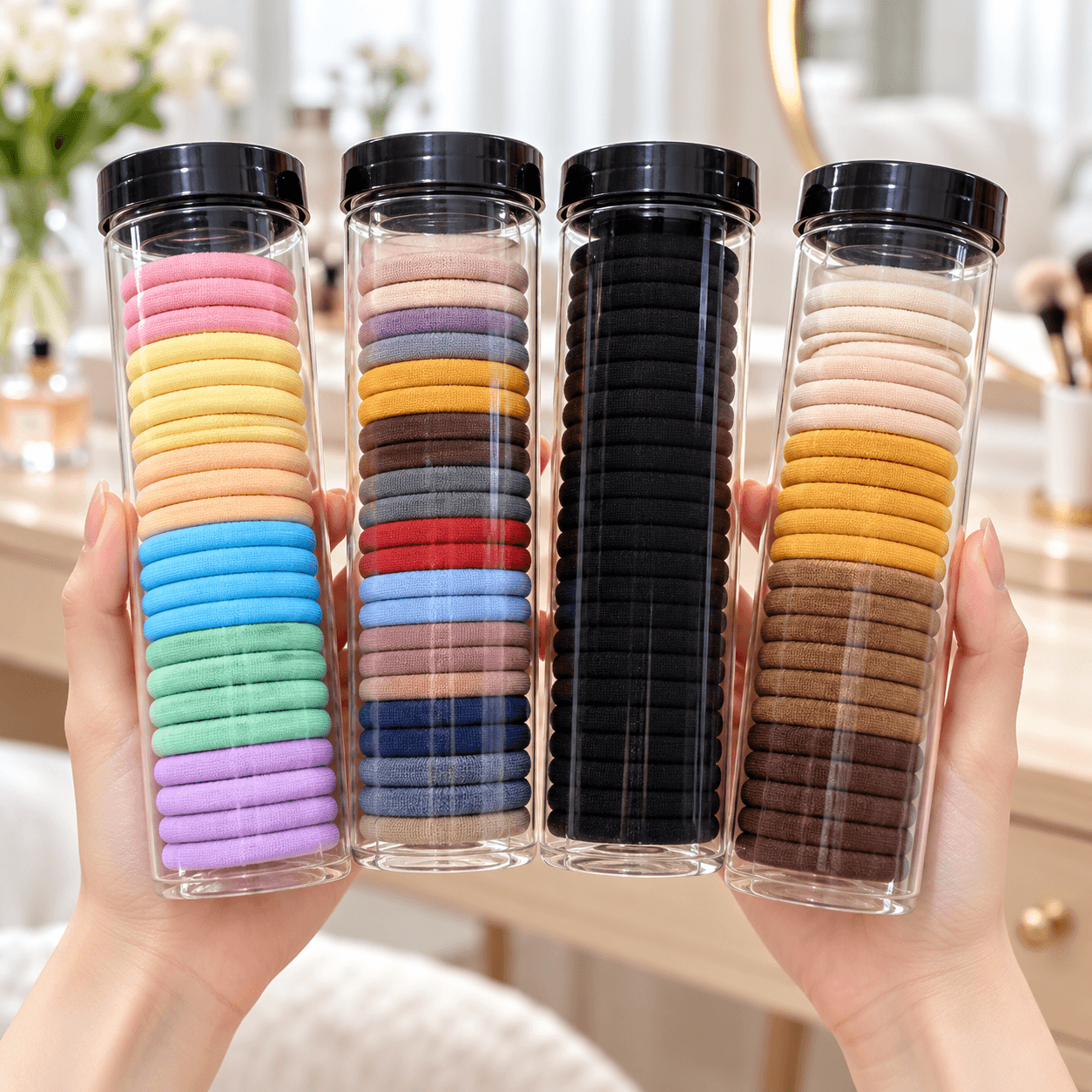 Set 20 Dây Thun Ống Buộc Tóc Hàn Quốc, Dây Cột Tóc Co Giãn Tiện Lợi
