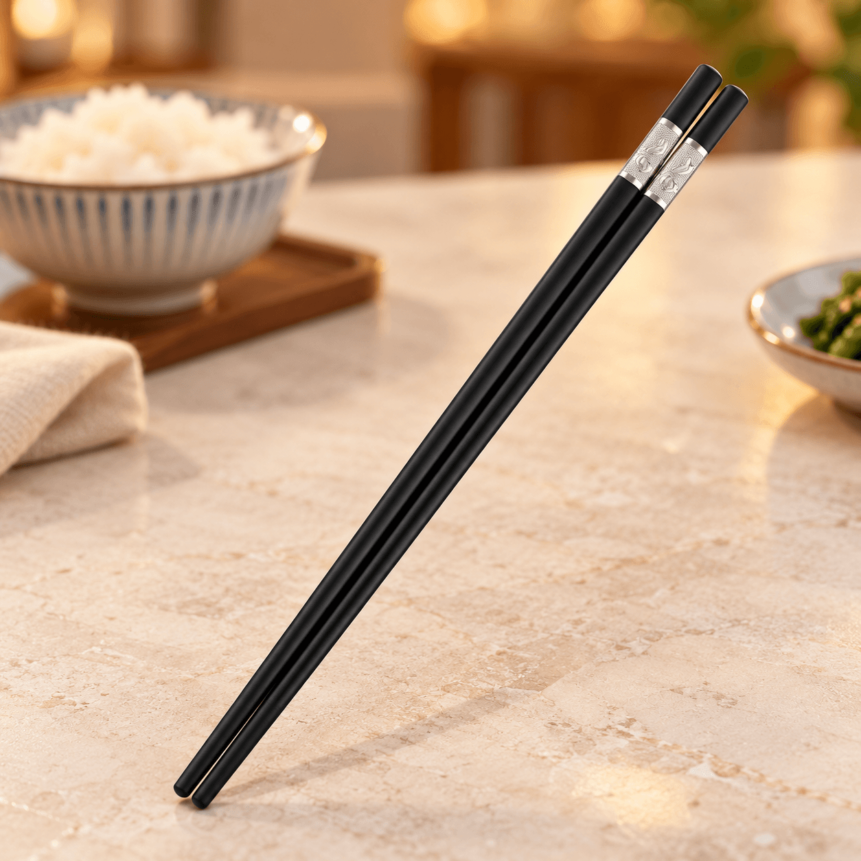 Bộ 10 Đôi Đũa Mạ Vàng 27cm, Đũa Ăn Gia Đình Sang Trọng