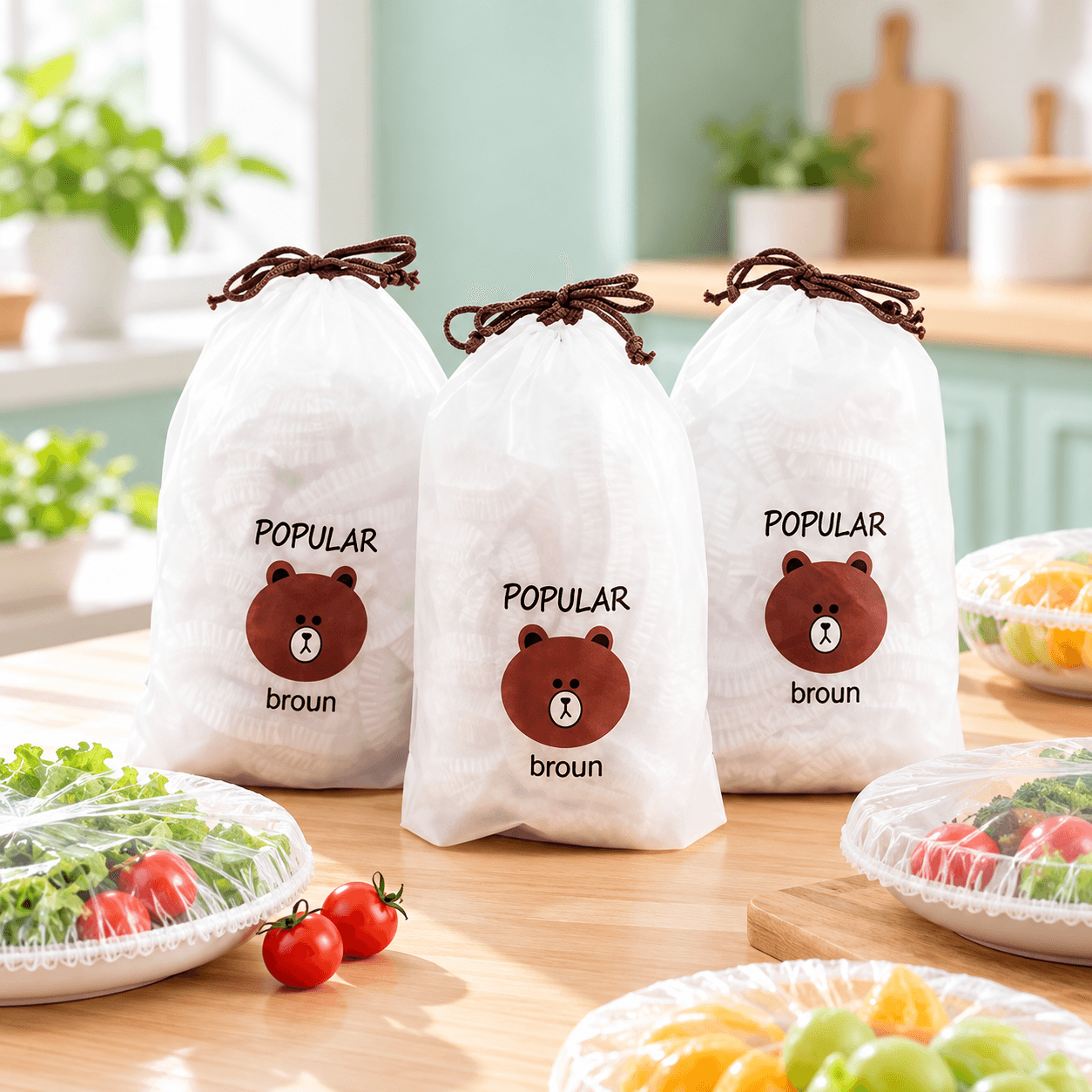 Set 100 Túi Màng Bọc Thực Phẩm Hình Gấu POPPULAR, Túi Bảo Quản Thực Phẩm Tiện Lợi