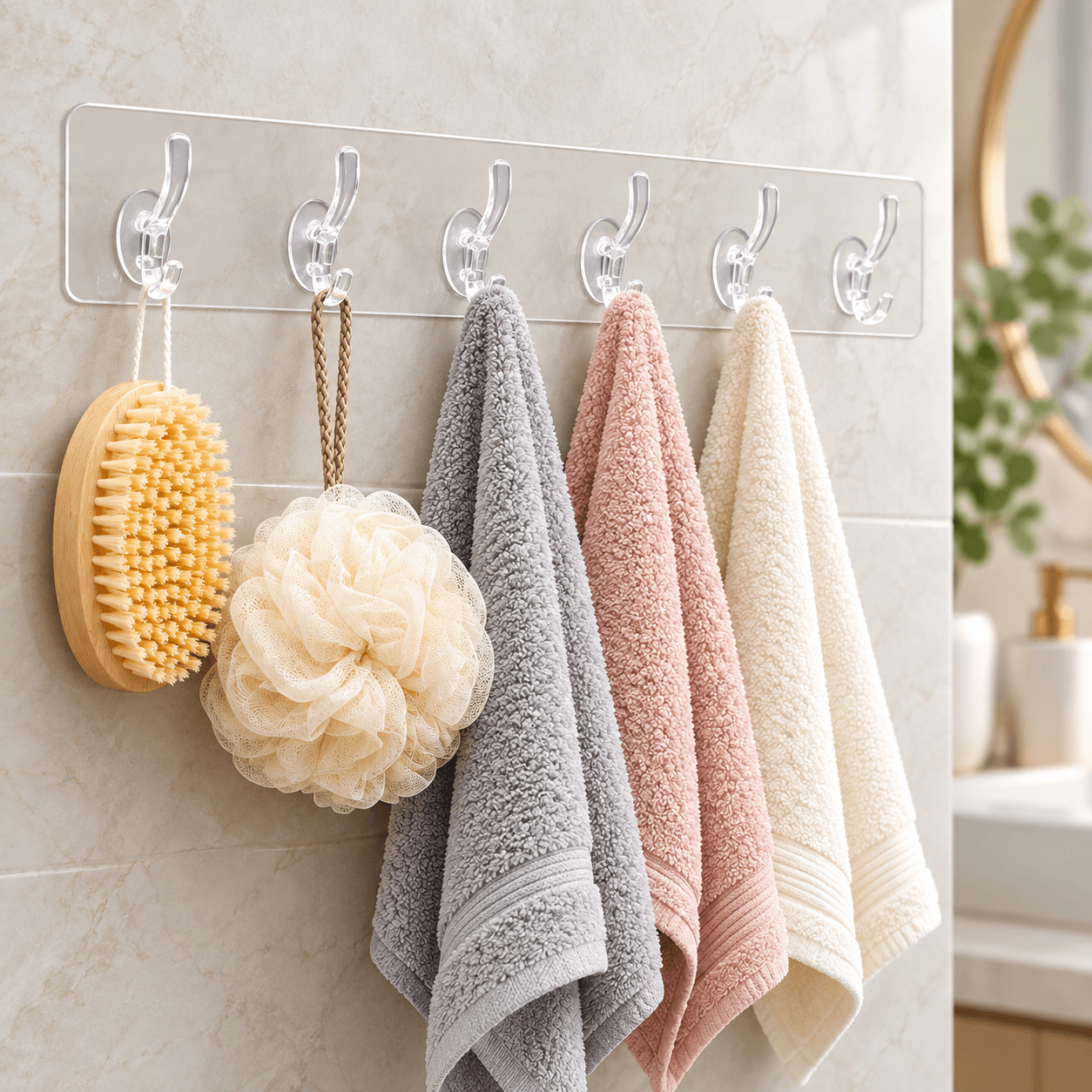 Thanh 6 Móc Dẻo Dán Tường, Móc Treo Đồ Đa Năng Tiết Kiệm Không Gian