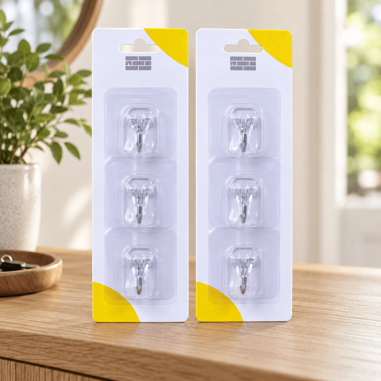 Vỉ 3 Móc Dán Tường Trong Suốt, Móc Treo Đồ Không Khoan Tường