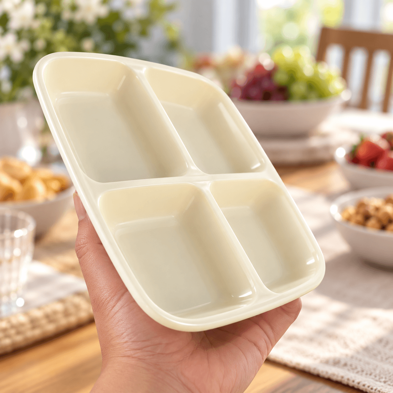 Khay Nước Chấm 4 Ngăn Màu Sữa, Khay Đựng Gia Vị Đa Năng