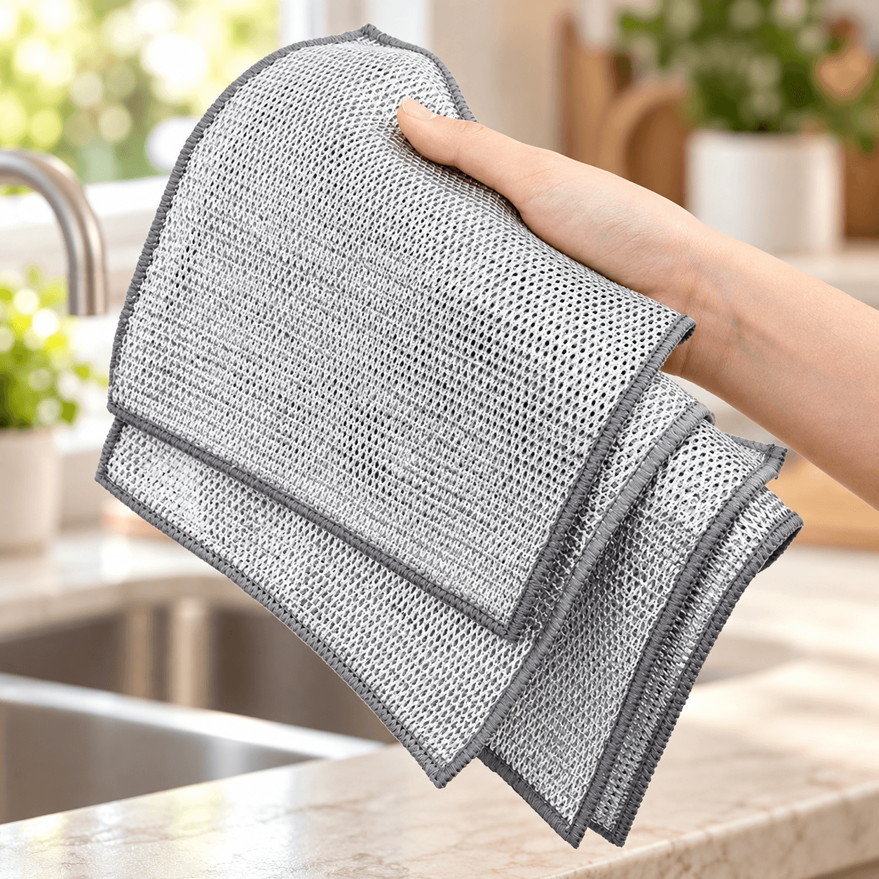 Khăn Rửa Chén 2 Lớp Kim Cương 20x20cm, Khăn Lau Bếp Đa Năng