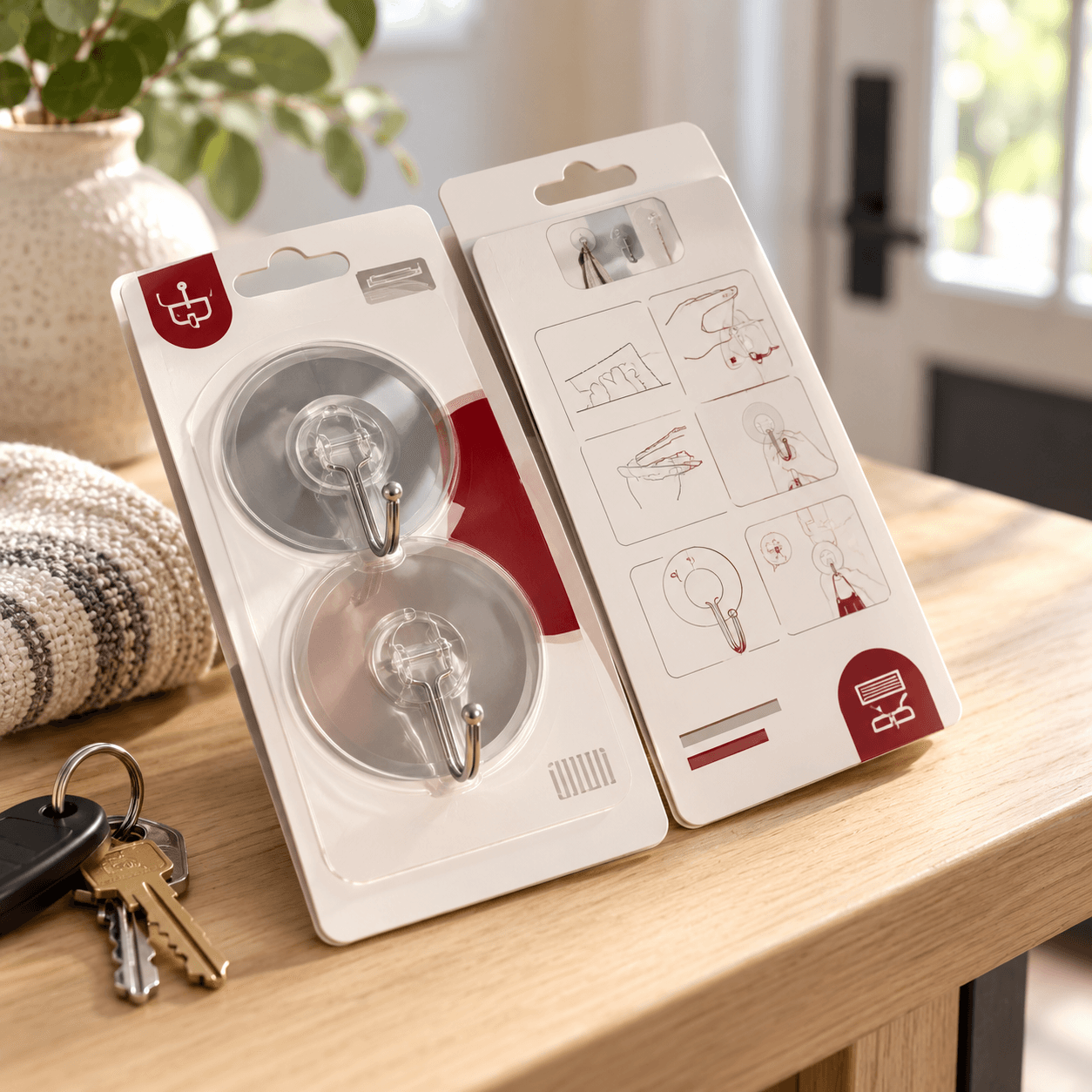 Vỉ 2 Móc Tròn Bạc Dán Tường, Móc Treo Đồ Không Khoan Tường