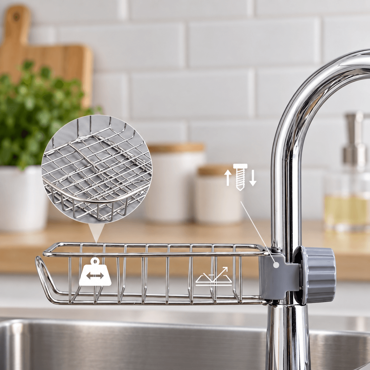 Rổ Treo Vòi Nước Inox RTVN, Rổ Đựng Đồ Bồn Rửa Chén Tiện Lợi
